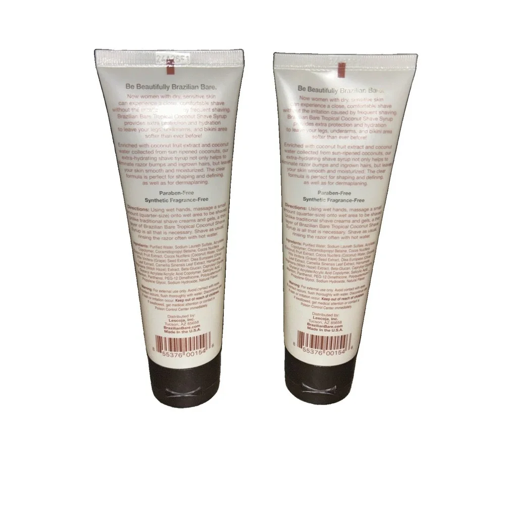 Brazilian Bare Tropical Coconut Shave Syrup 4 oz LOT of 2 Sensitive Skin